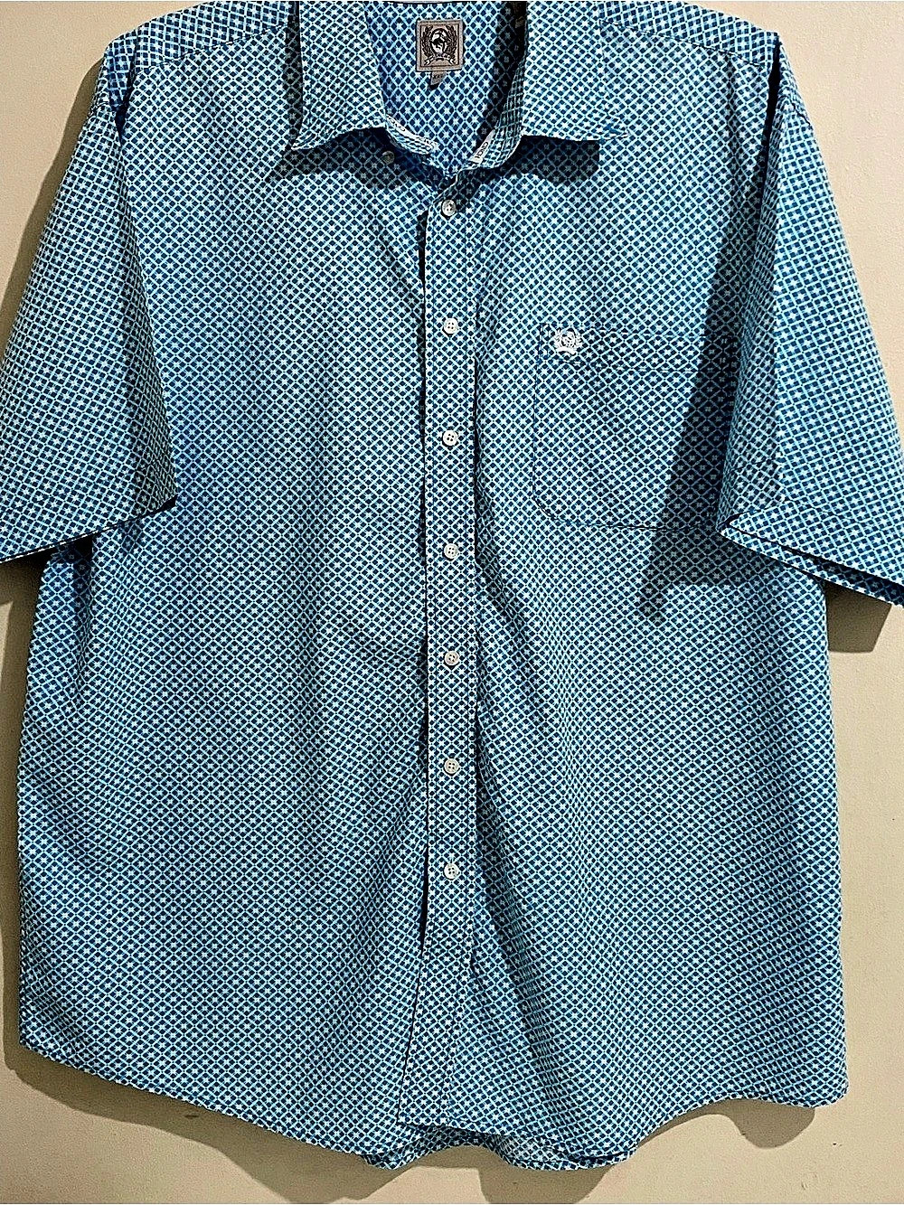 Cinch Teal White Men's Geometric Button-Up Shirt XXL Like New